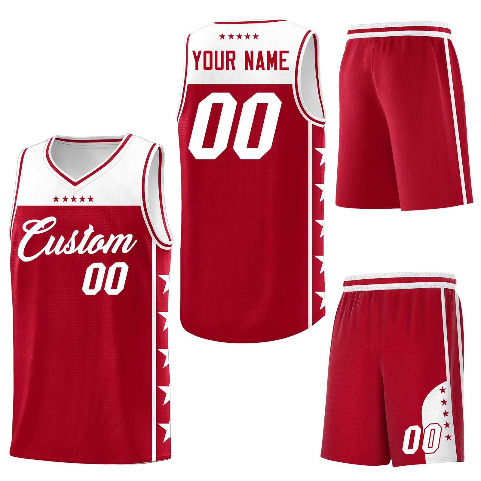 Custom Red White Personalized Star Pattern Sports Uniform Basketball Jersey
