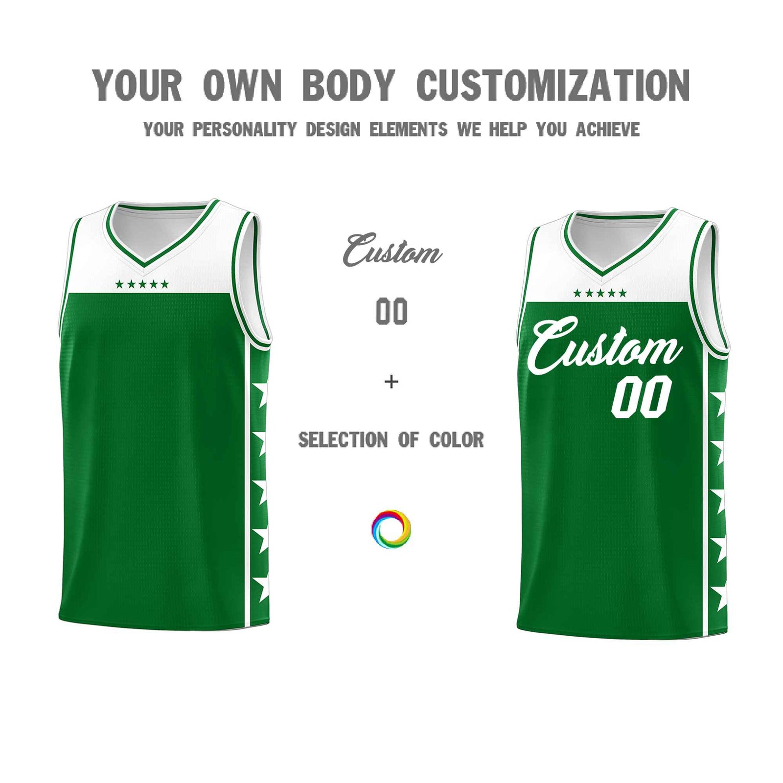 Custom White Kelly Green Color Block Sets Sports Uniform Basketball Jersey