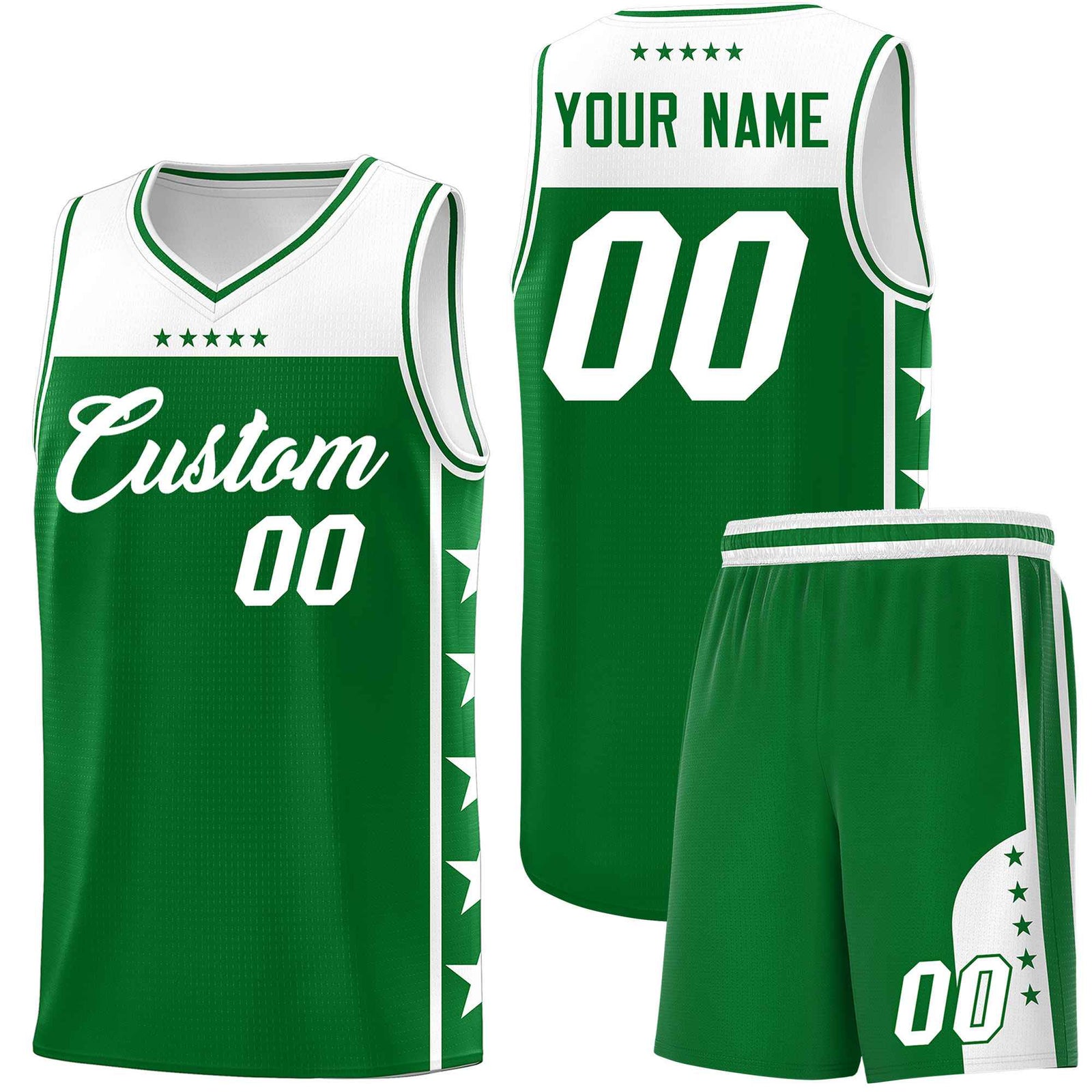Custom Kelly Green White Color Block Sets Sports Uniform Basketball Jersey