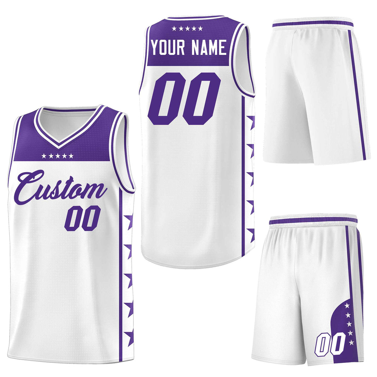 Custom White Purple Personalized Star Pattern Sports Uniform Basketball Jersey