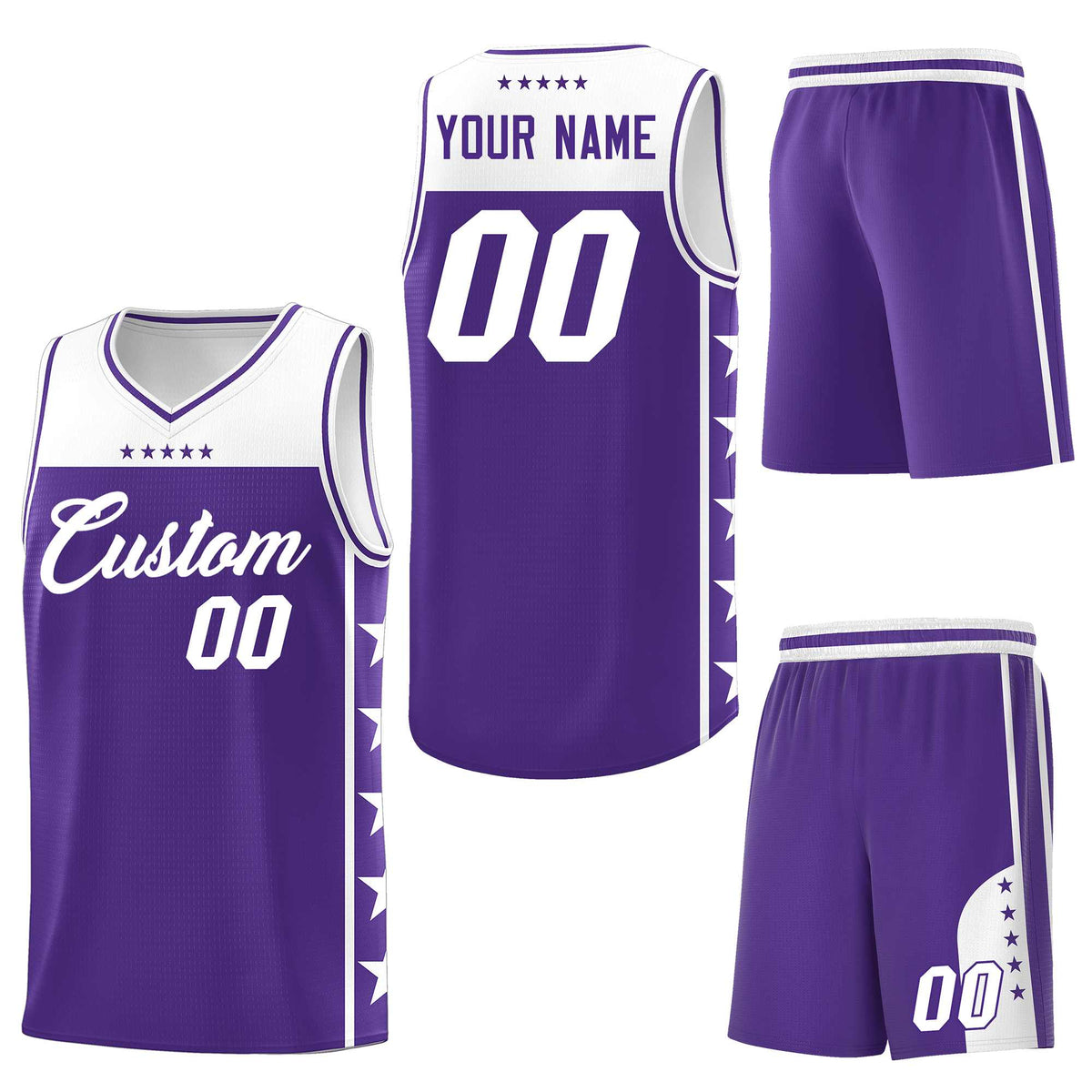 Custom Purple White Personalized Star Pattern Sports Uniform Basketball Jersey