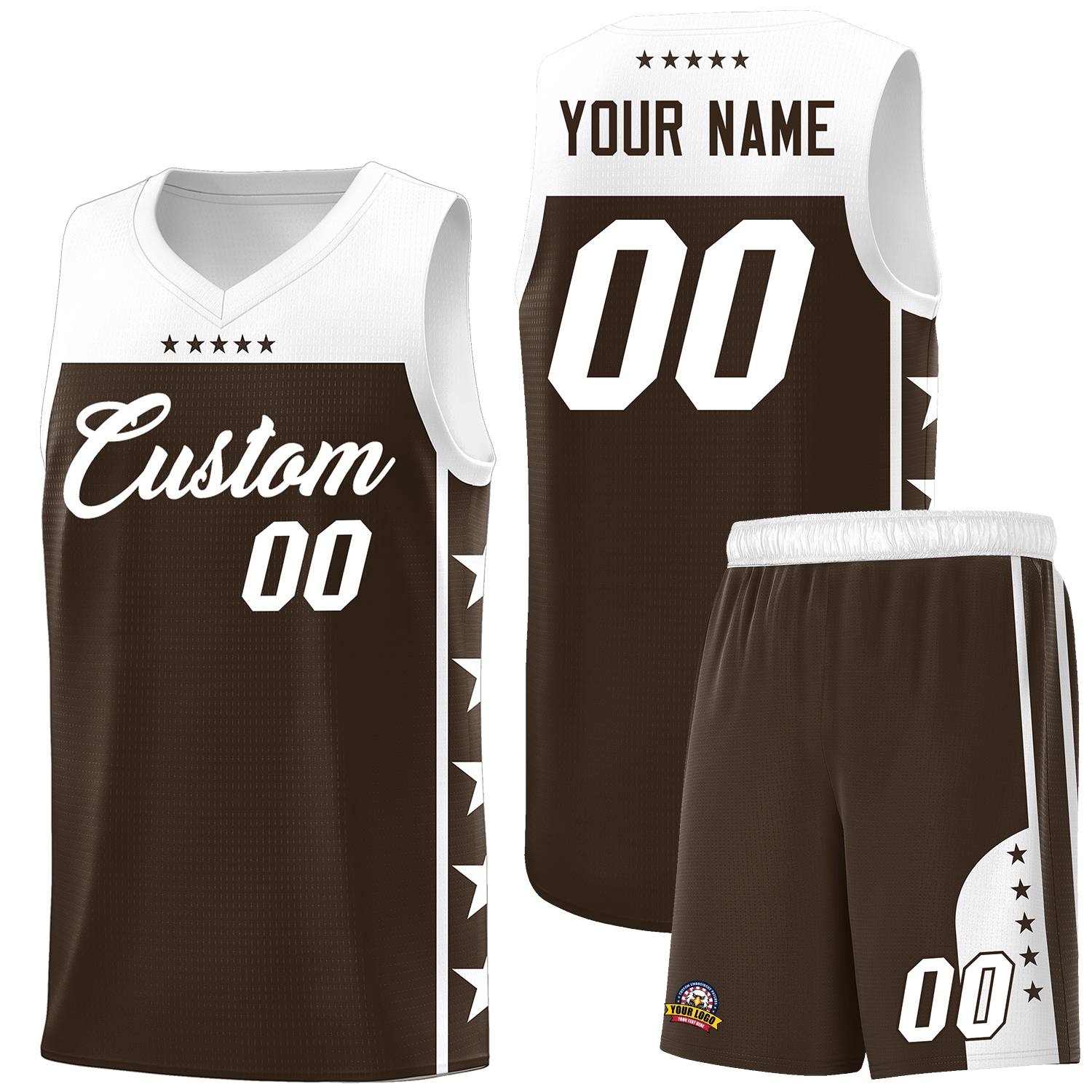 Custom Brown White Color Block Sets Sports Uniform Basketball Jersey