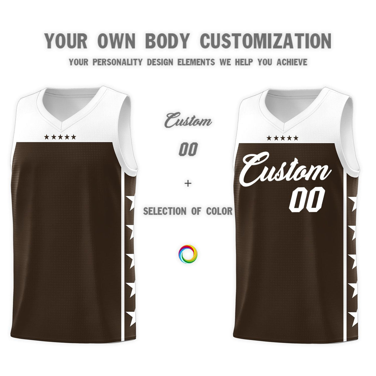 Custom Brown White Color Block Sets Sports Uniform Basketball Jersey
