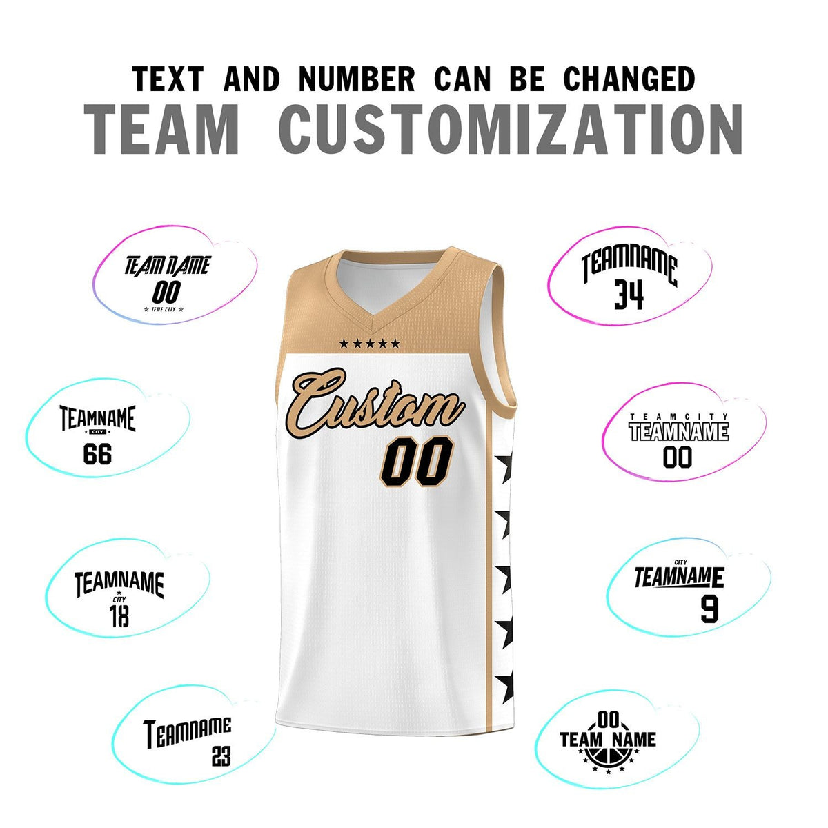 Custom White Old Gold Color Block Sets Sports Uniform Basketball Jersey