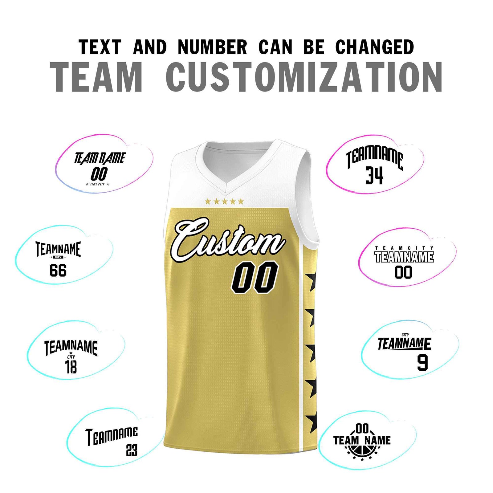 Custom Old Gold White Color Block Sets Sports Uniform Basketball Jersey