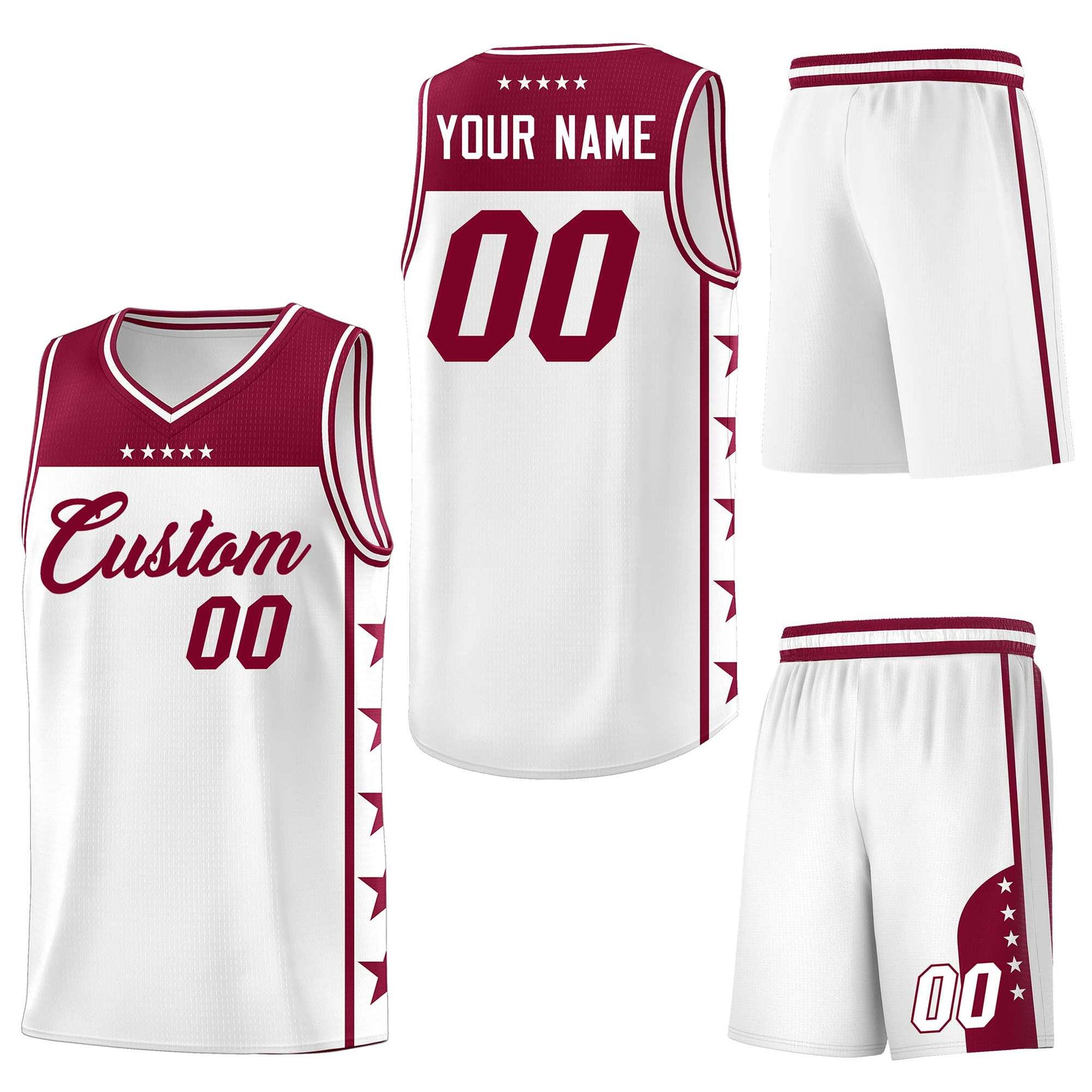 Custom White Crimson Personalized Star Pattern Sports Uniform Basketball Jersey