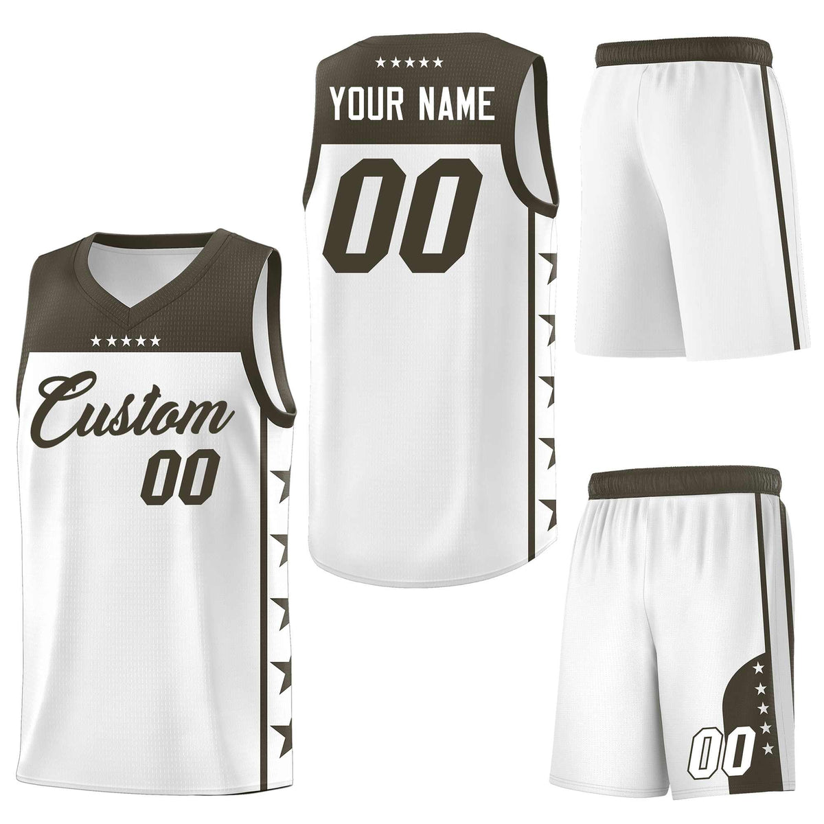 Custom White Olive Personalized Star Pattern Sports Uniform Basketball Jersey