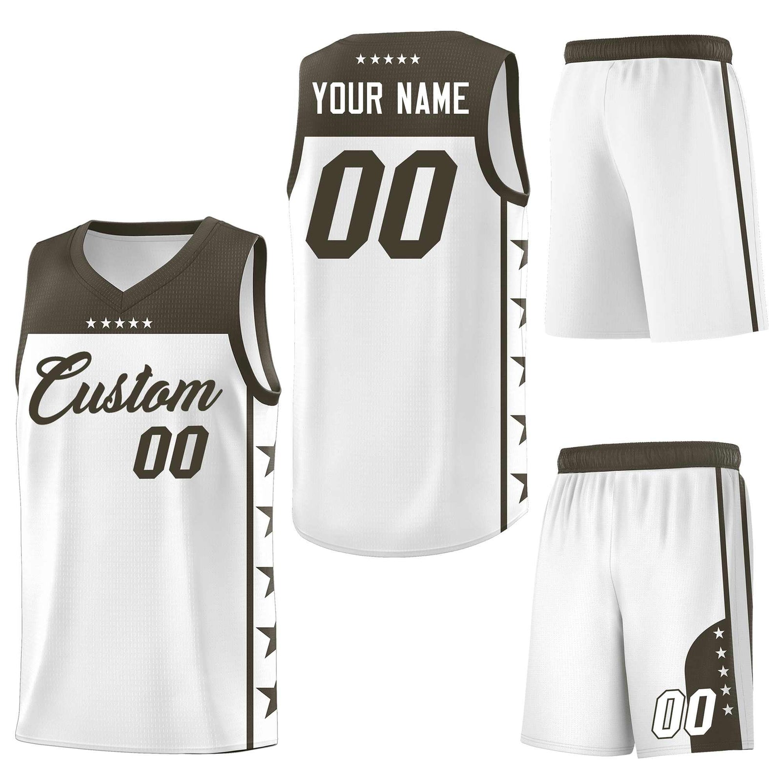Custom White Olive Personalized Star Pattern Sports Uniform Basketball Jersey