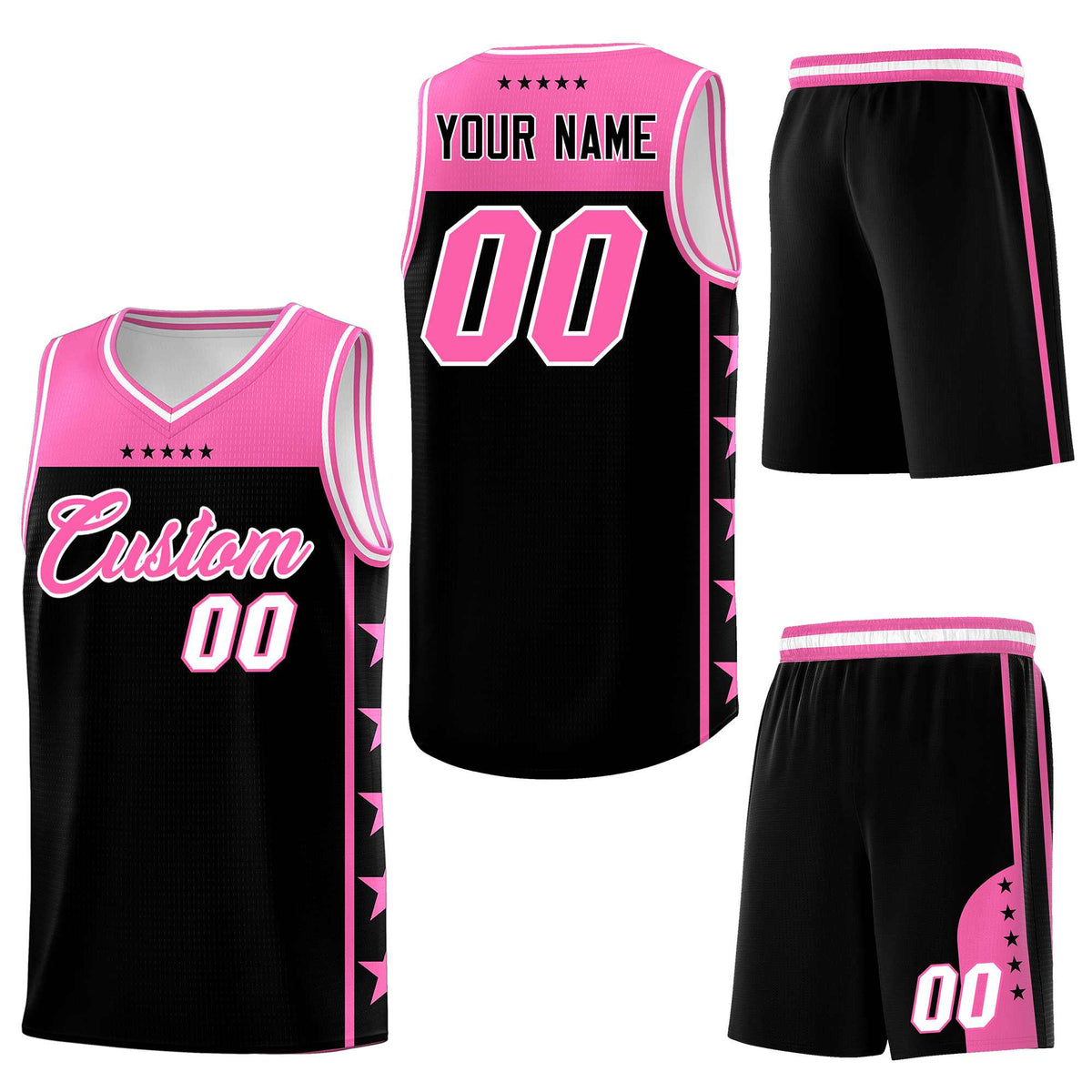 Custom Black Pink Personalized Star Pattern Sports Uniform Basketball Jersey