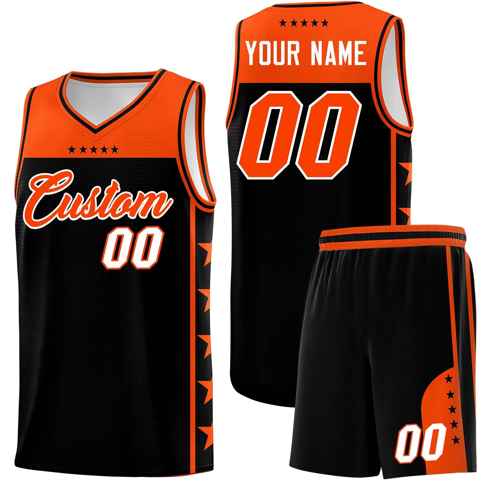 Custom Black Orange Color Block Sets Sports Uniform Basketball Jersey