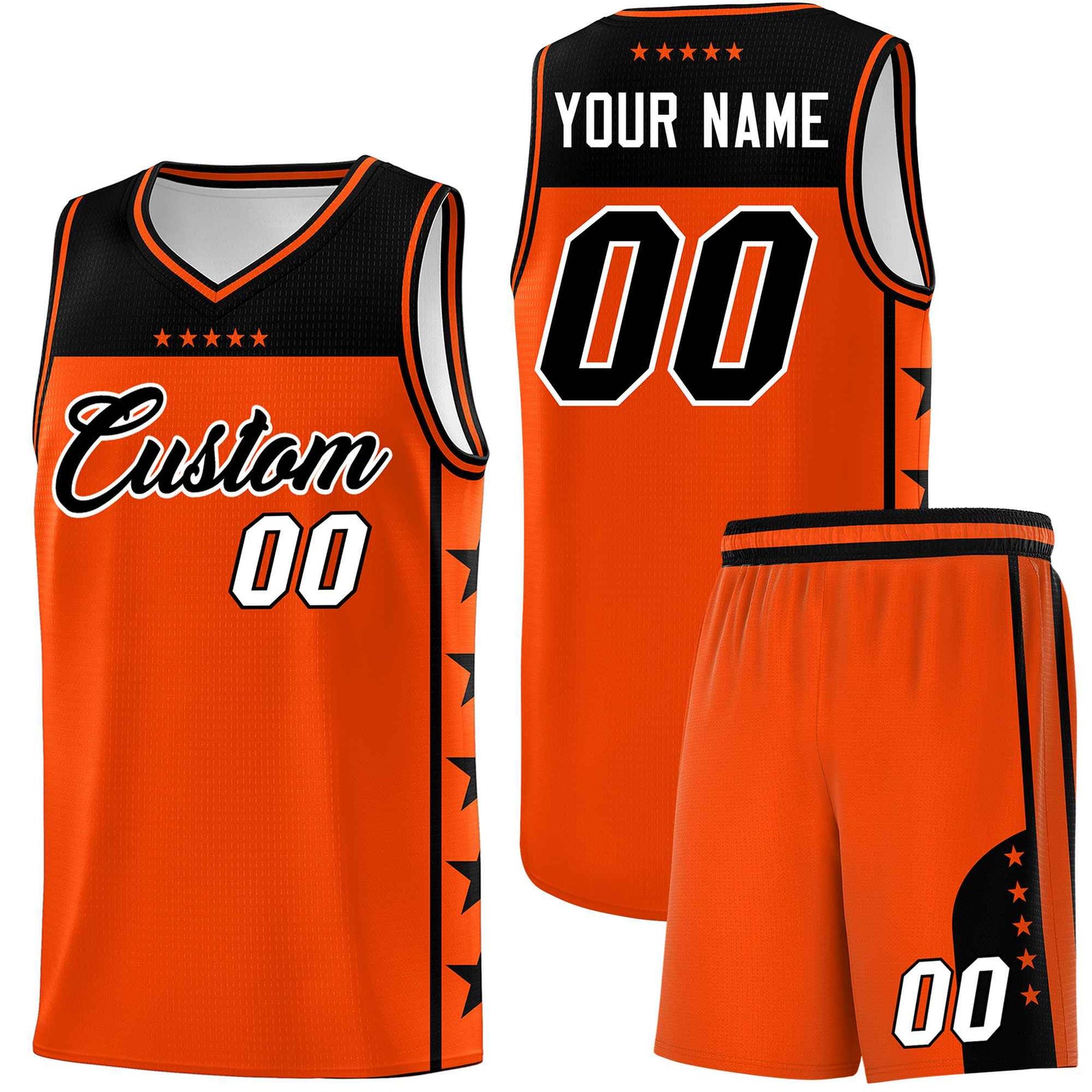 Custom Orange Black Color Block Sets Sports Uniform Basketball Jersey
