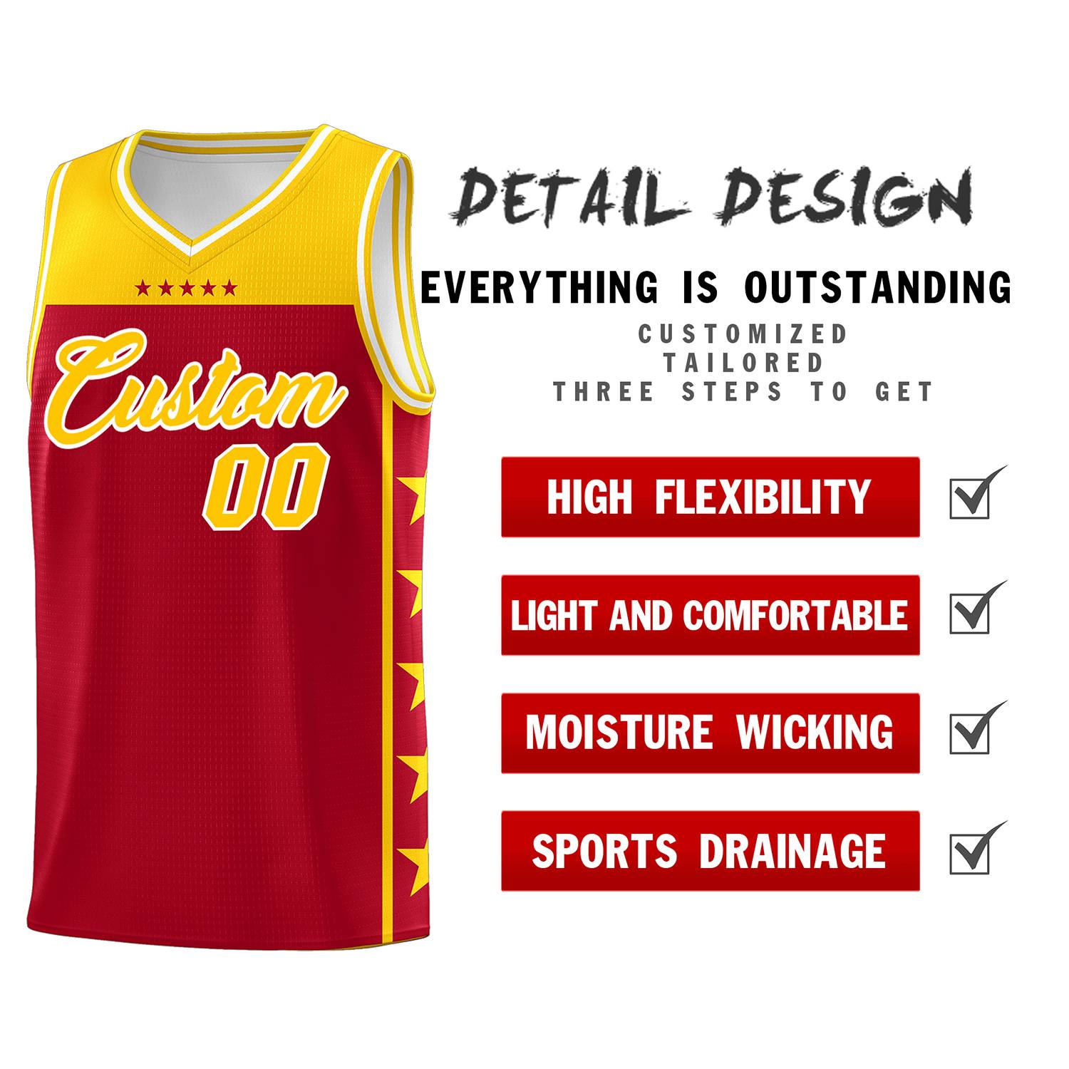 Custom Red Yellow Color Block Sets Sports Uniform Basketball Jersey