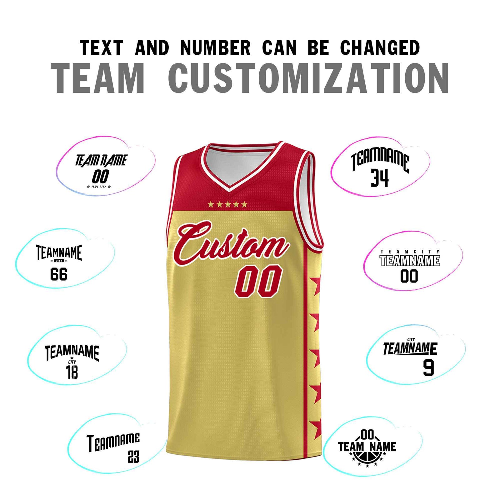 Custom Old Gold Red Color Block Sets Sports Uniform Basketball Jersey
