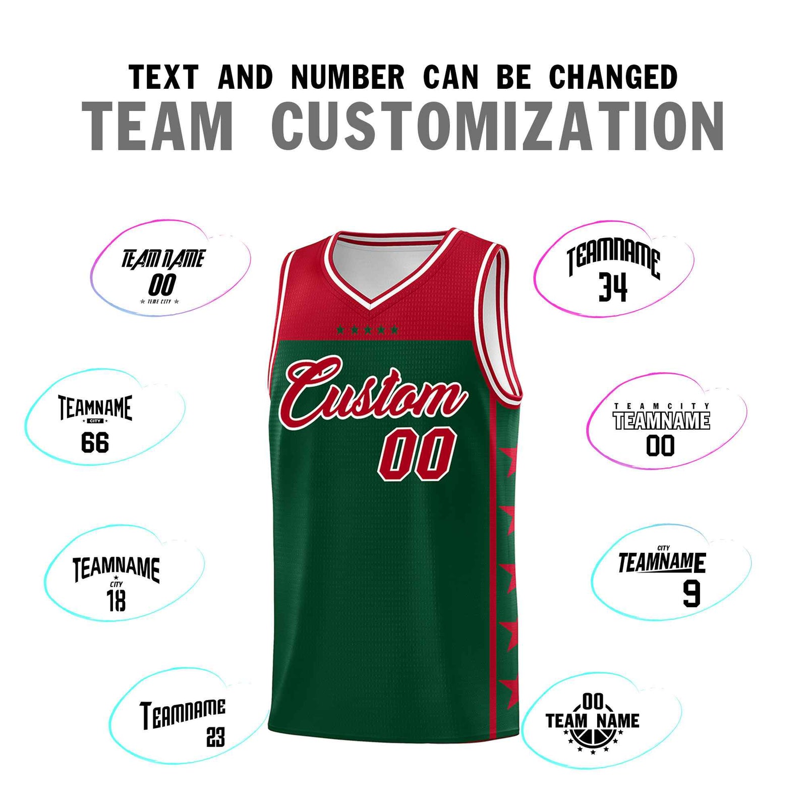 Custom Kelly Green Red Color Block Sets Sports Uniform Basketball Jersey