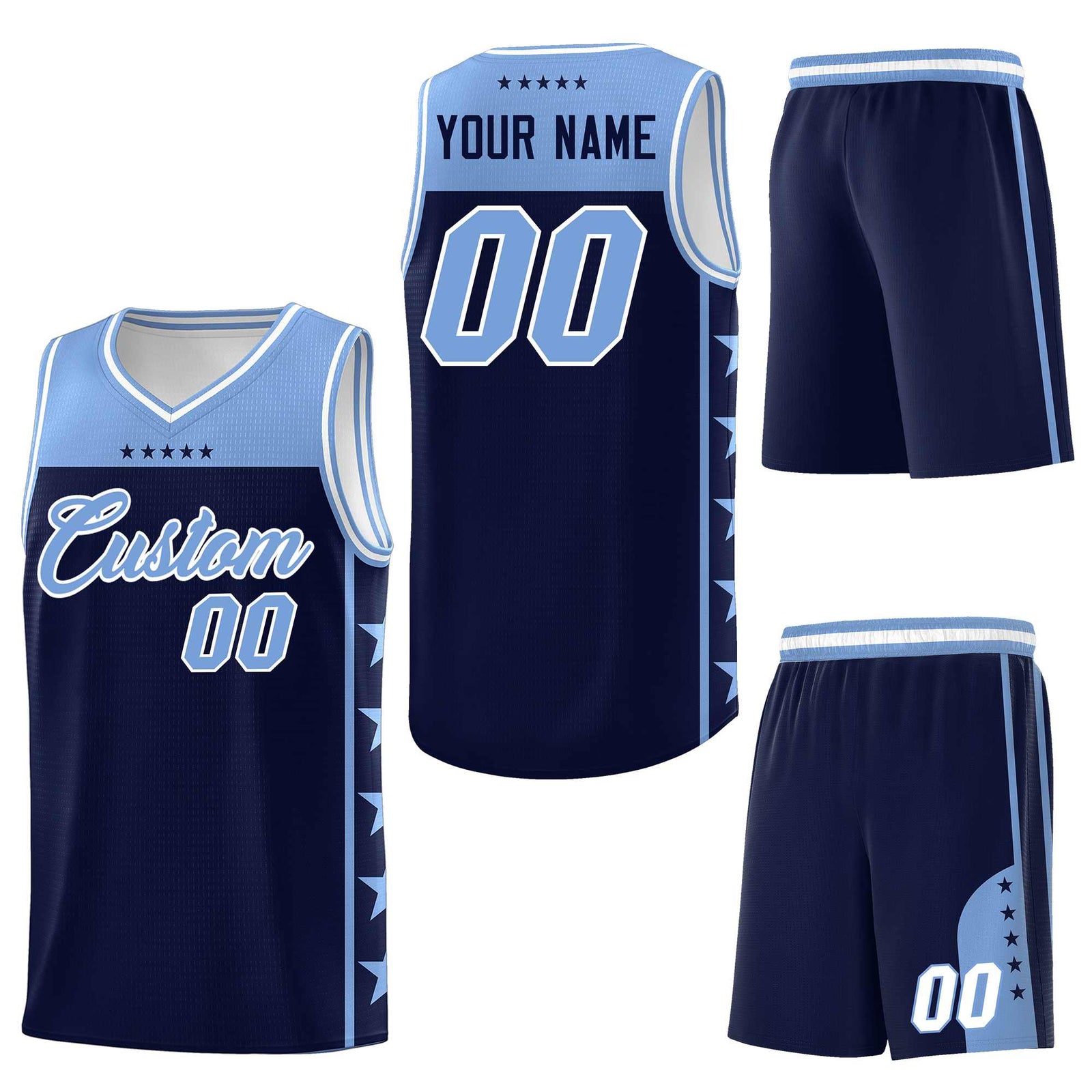 Custom Navy Light Blue Personalized Star Pattern Sports Uniform Basketball Jersey