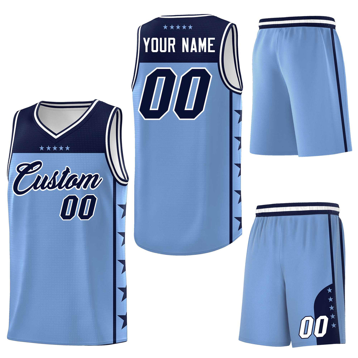 Custom Light Blue Navy Personalized Star Pattern Sports Uniform Basketball Jersey