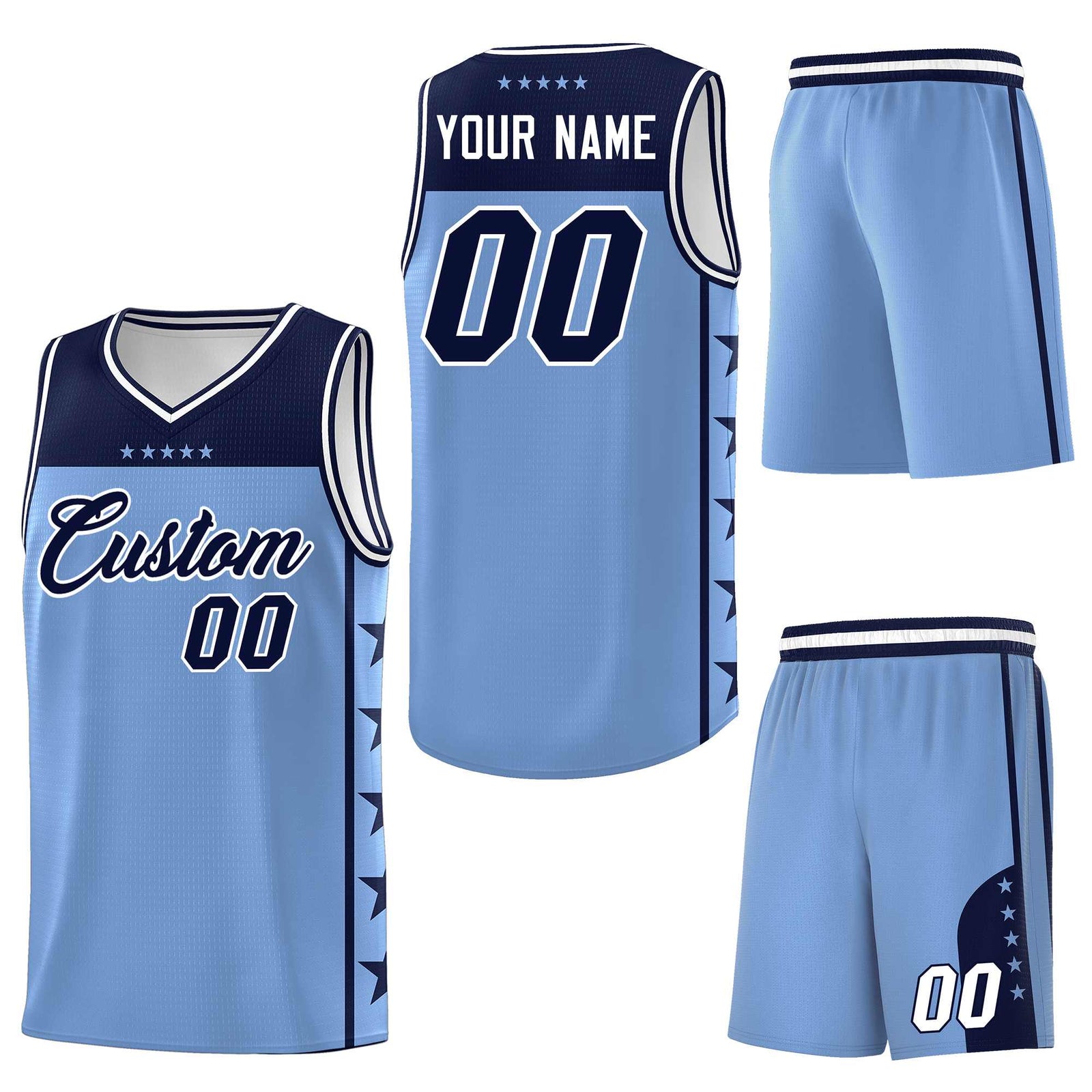Custom Light Blue Navy Personalized Star Pattern Sports Uniform Basketball Jersey