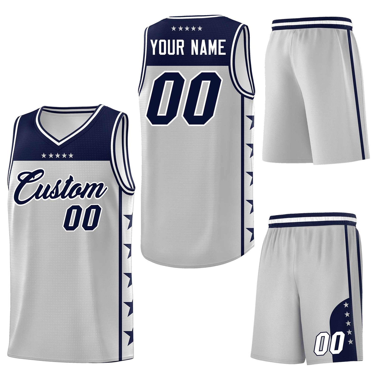 Custom Gray Navy Personalized Star Pattern Sports Uniform Basketball Jersey