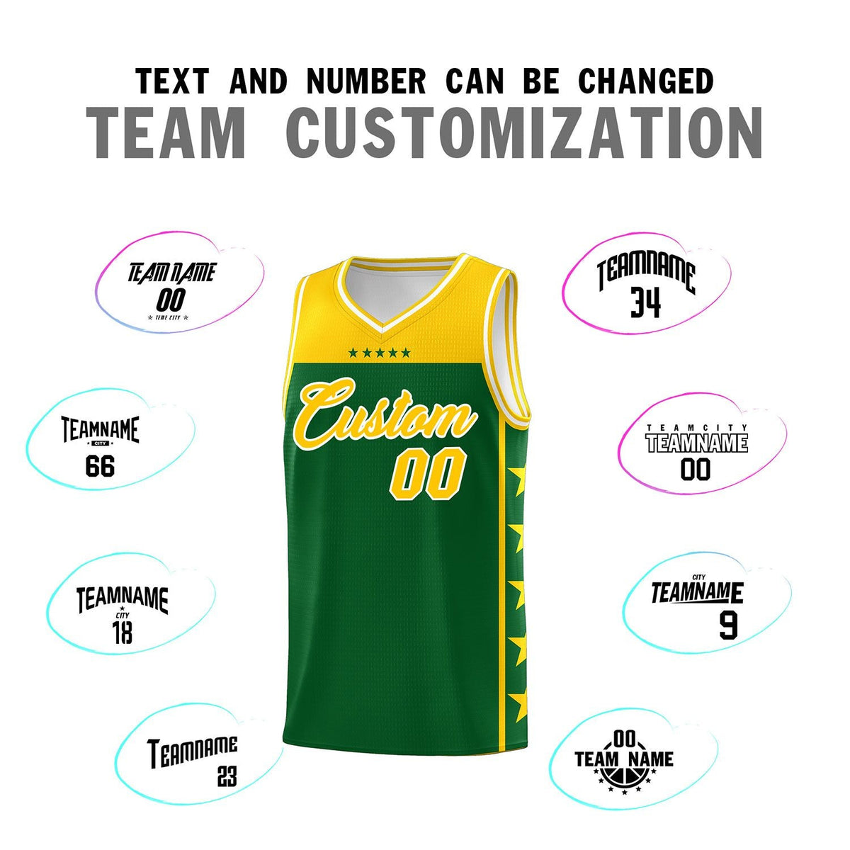 Custom Kelly Green Yellow Color Block Sets Sports Uniform Basketball Jersey
