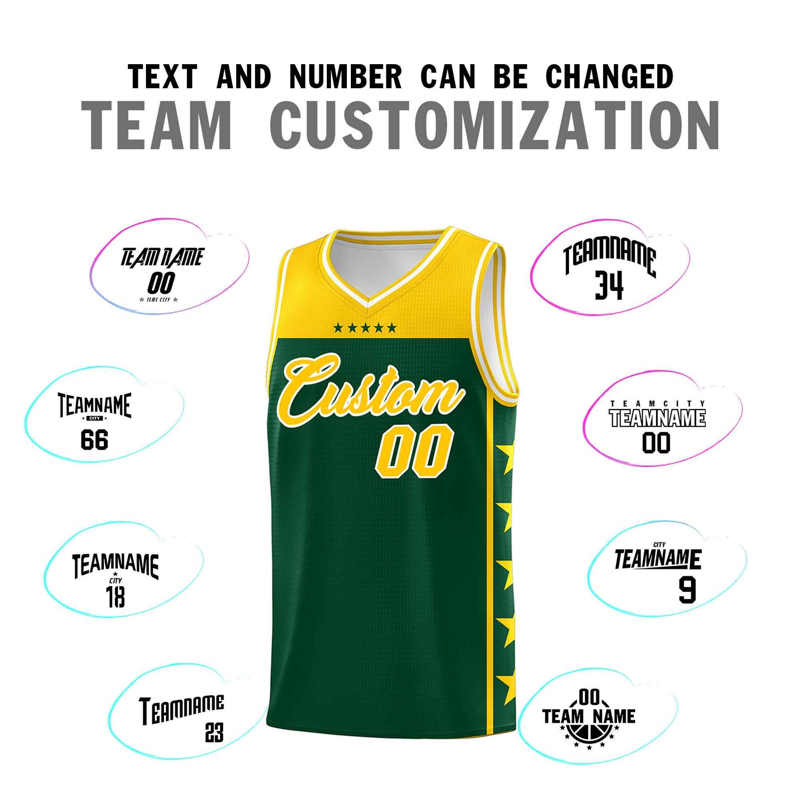 Custom Kelly Green Yellow Color Block Sets Sports Uniform Basketball Jersey