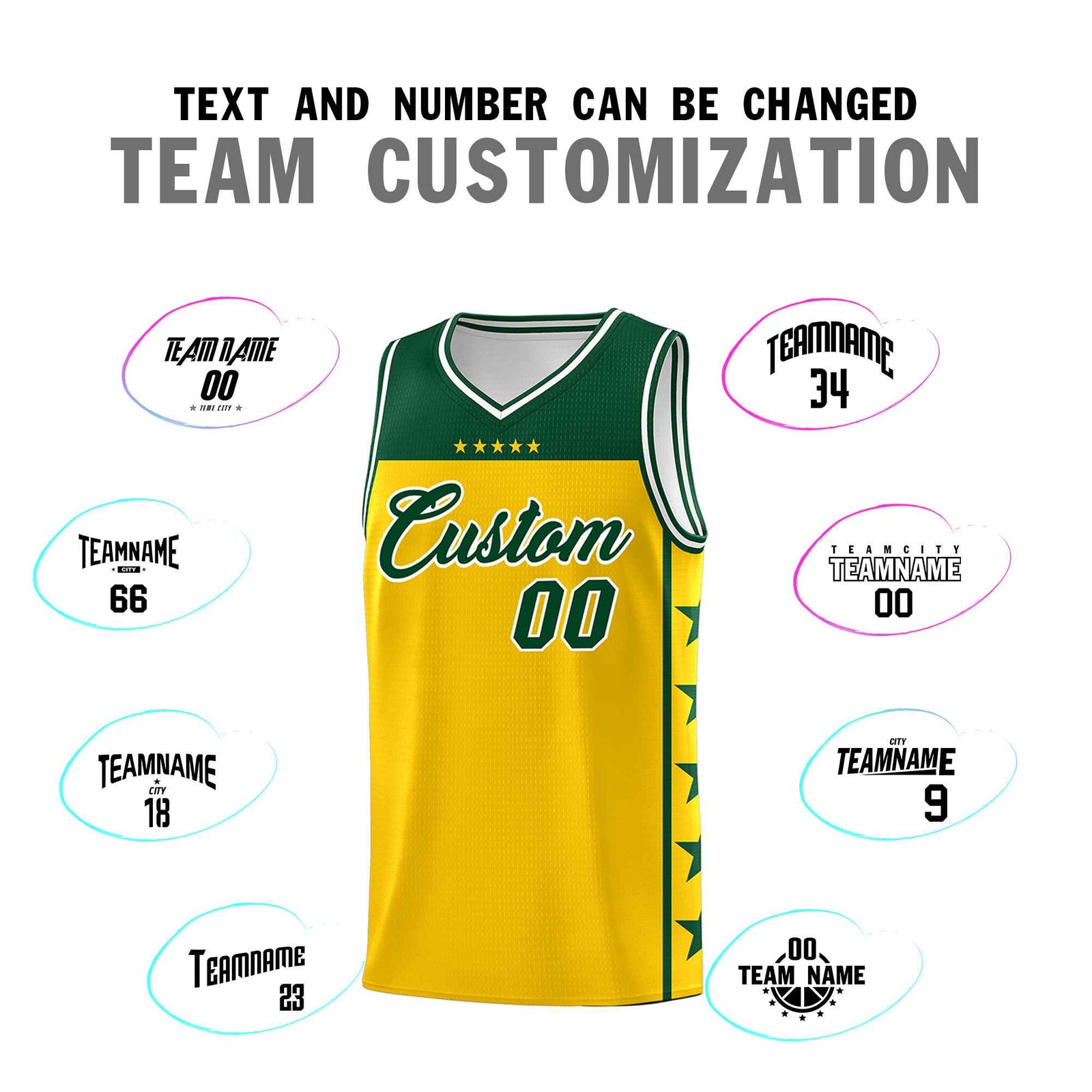 Custom Gold Kelly Green Color Block Sets Sports Uniform Basketball Jersey