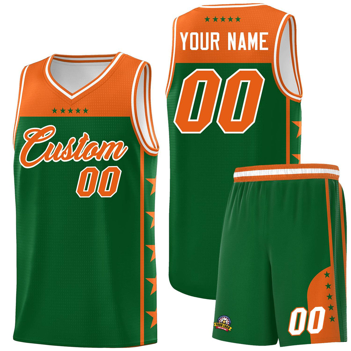 Custom Kelly Green Orange Color Block Sets Sports Uniform Basketball Jersey