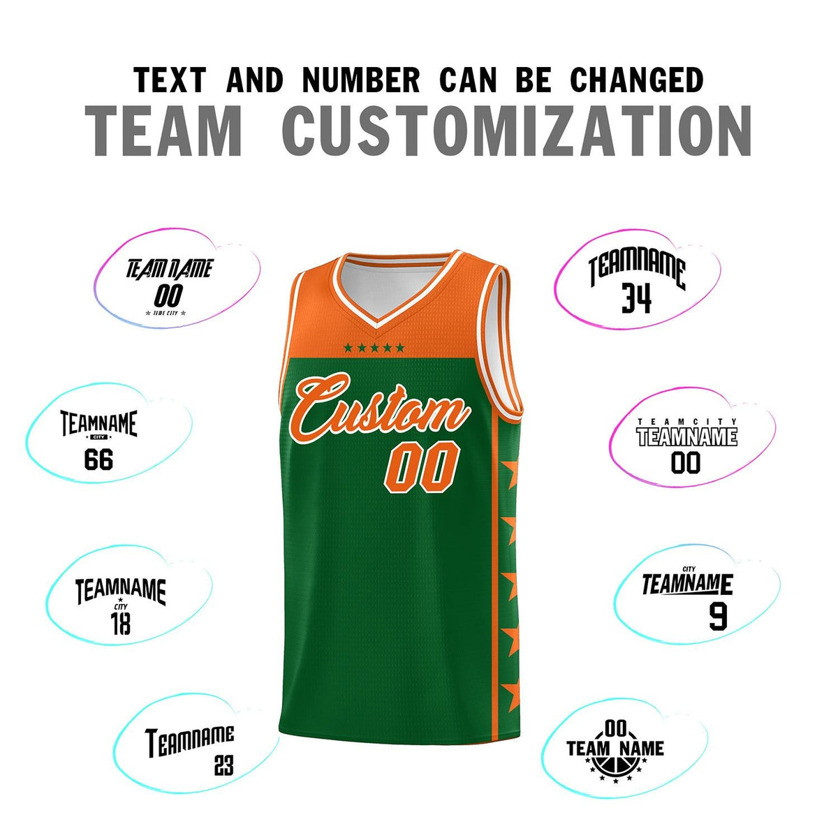 Custom Kelly Green Orange Color Block Sets Sports Uniform Basketball Jersey