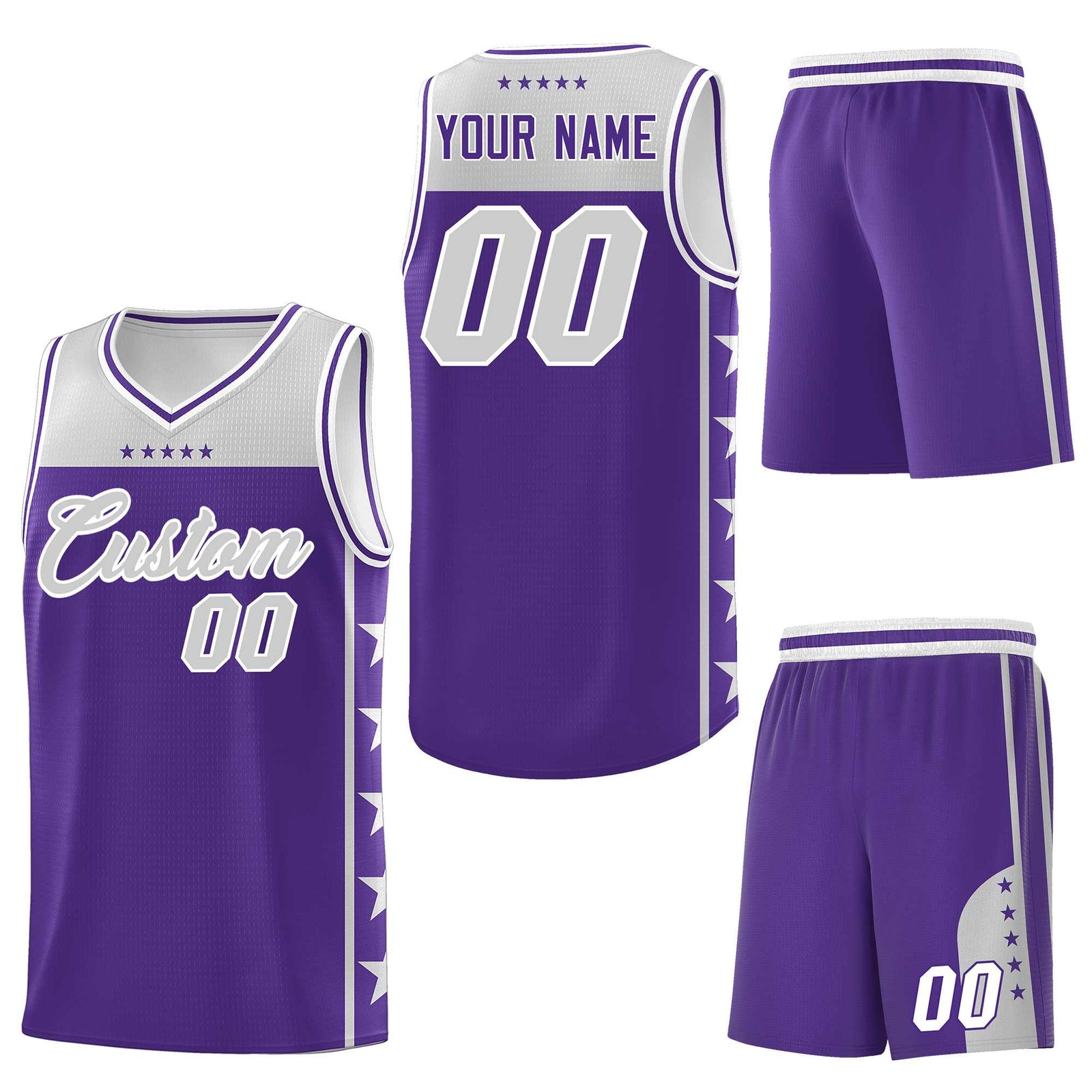 Custom Purple Gray Personalized Star Pattern Sports Uniform Basketball Jersey