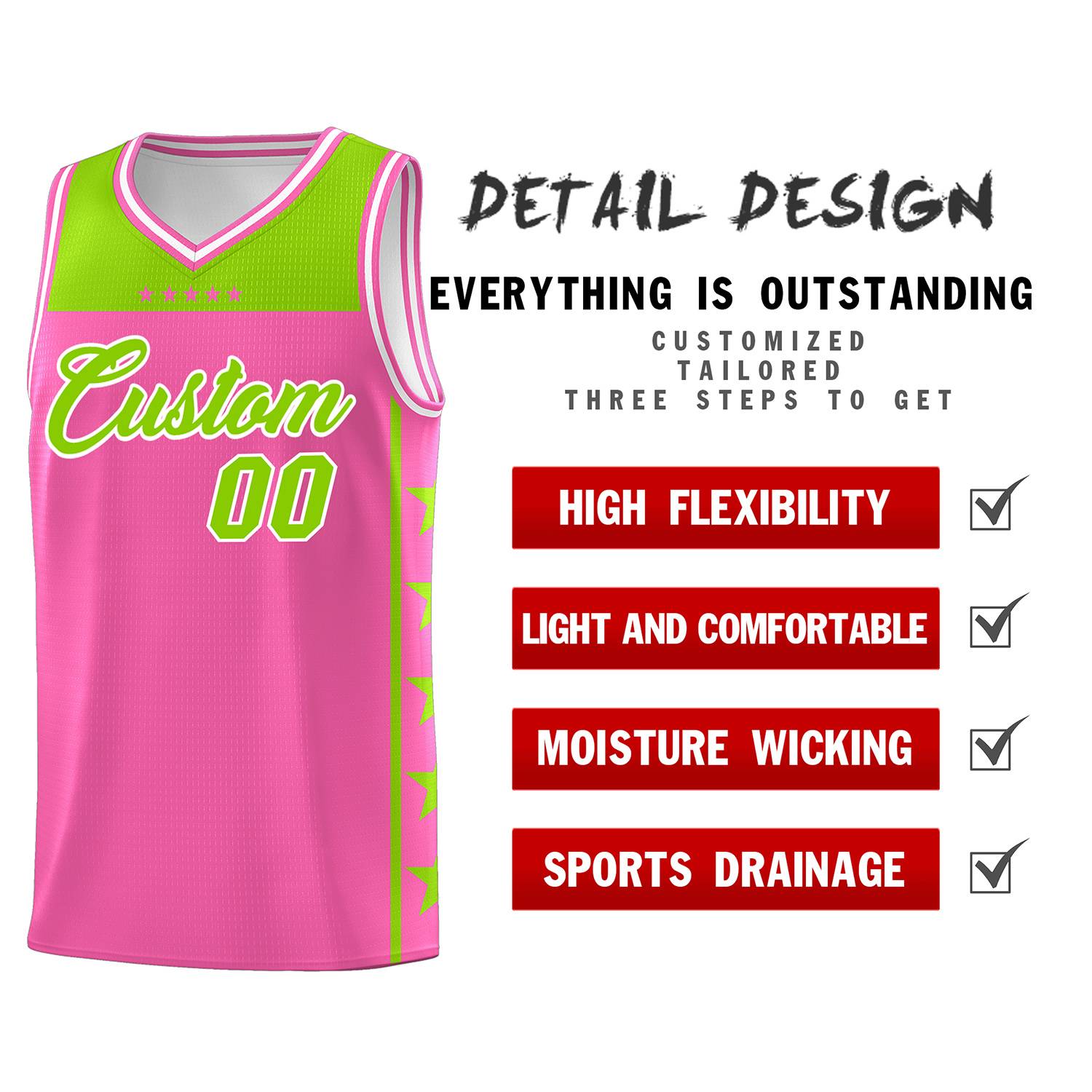Custom Pink Neon Green Color Block Sets Sports Uniform Basketball Jersey