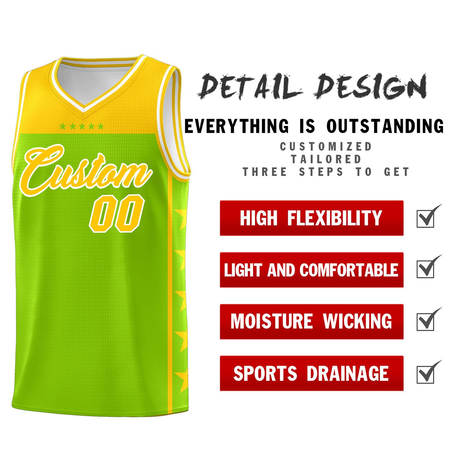 Custom Neon Green Yellow Color Block Sets Sports Uniform Basketball Jersey
