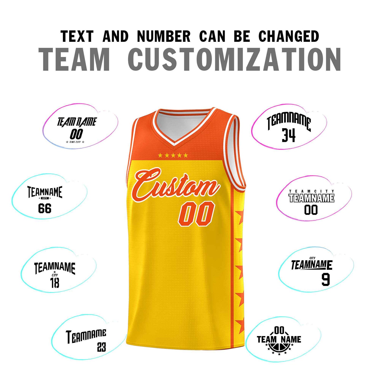 Custom Gold Orange Color Block Sets Sports Uniform Basketball Jersey