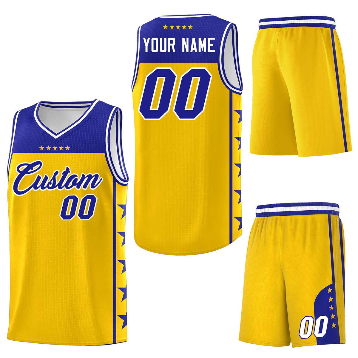 Custom Gold Royal Personalized Star Pattern Sports Uniform Basketball Jersey