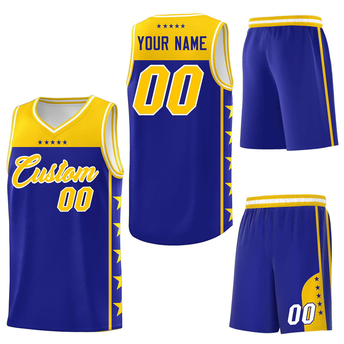 Custom Royal Yellow Personalized Star Pattern Sports Uniform Basketball Jersey