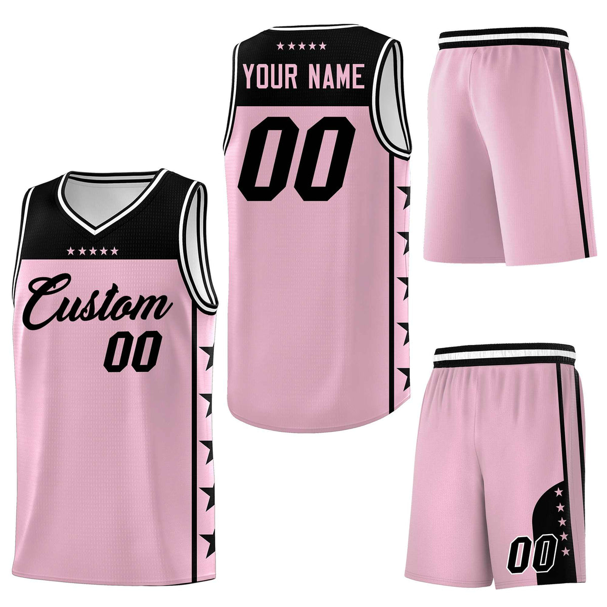 Custom Light Pink Black Personalized Star Pattern Sports Uniform Basketball Jersey