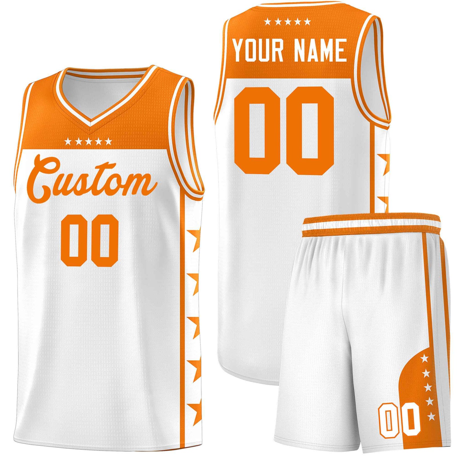 Custom White Orange Color Block Sets Sports Uniform Basketball Jersey