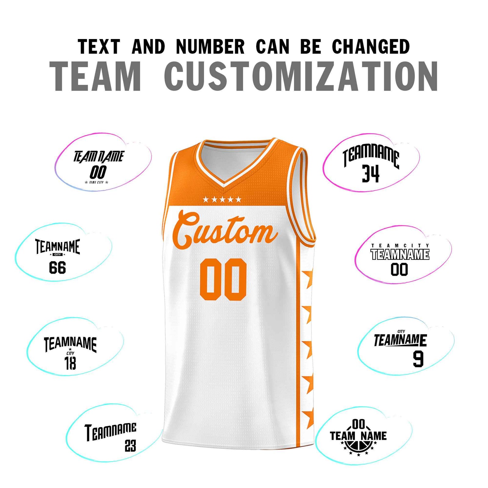 Custom White Orange Color Block Sets Sports Uniform Basketball Jersey