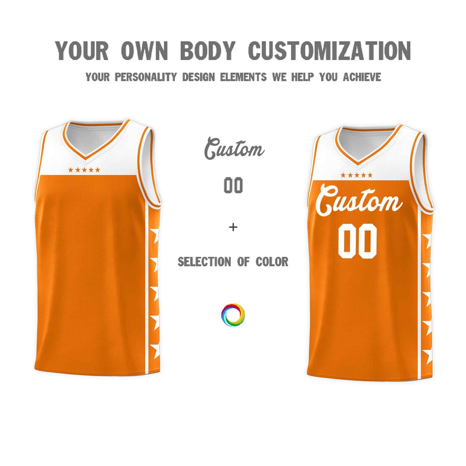 Custom Orange White Color Block Sets Sports Uniform Basketball Jersey