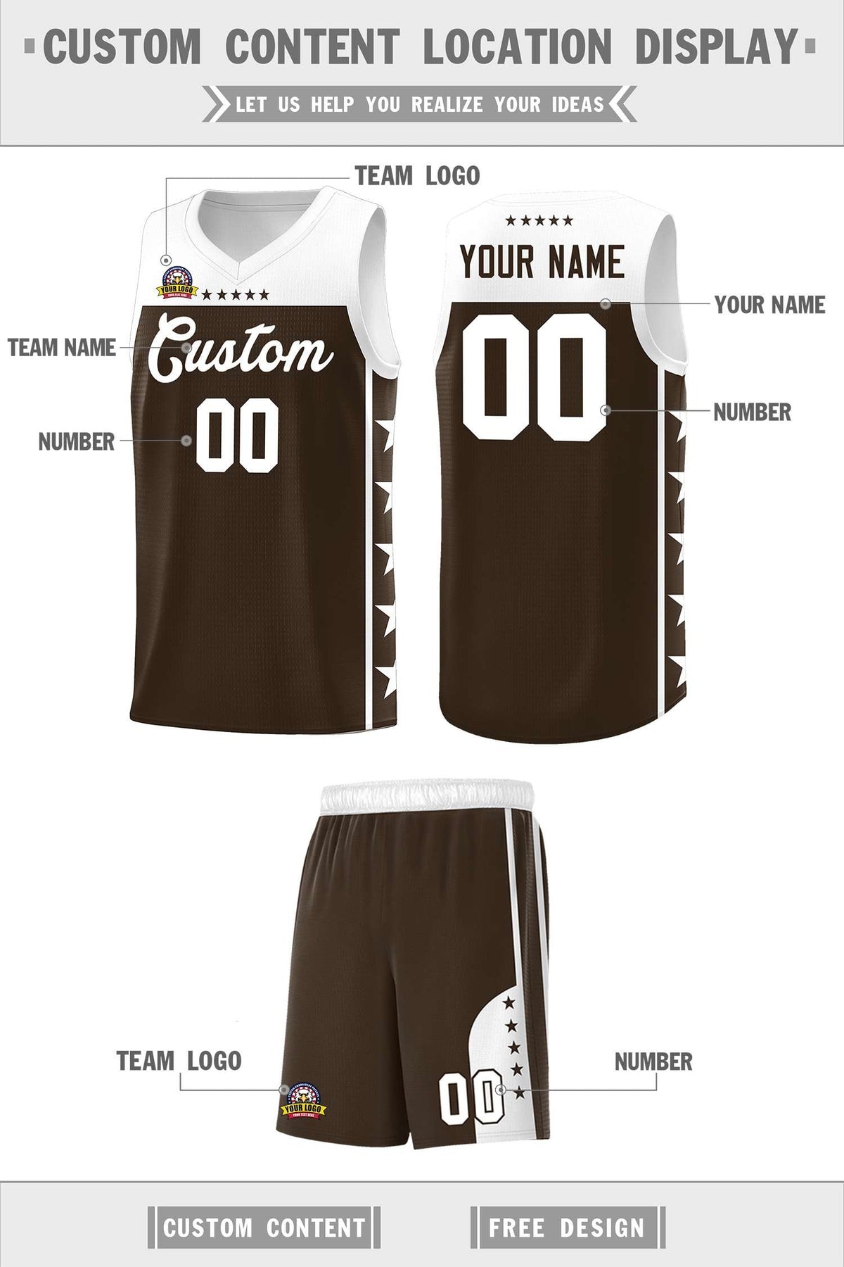 Custom Brown White Color Block Sets Sports Uniform Basketball Jersey