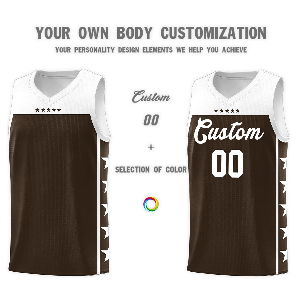 Custom Brown White Color Block Sets Sports Uniform Basketball Jersey