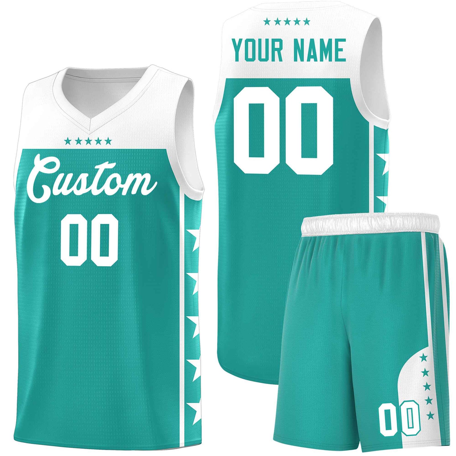 Custom Aqua White Personalized Star Pattern Sports Uniform Basketball Jersey