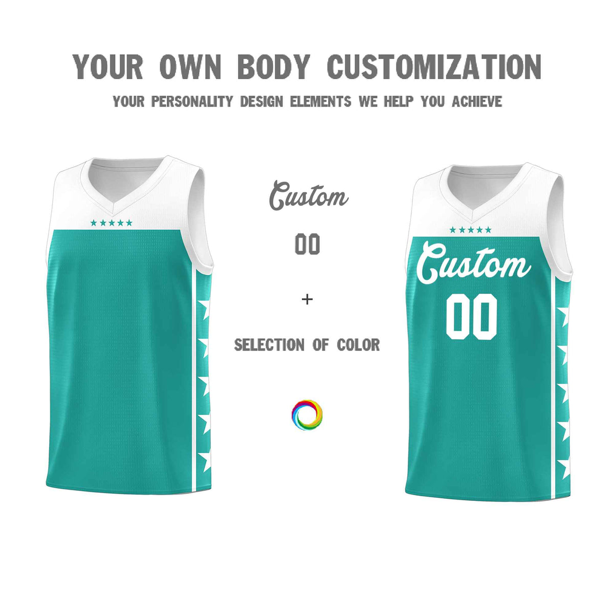 Custom Aqua White Personalized Star Pattern Sports Uniform Basketball Jersey
