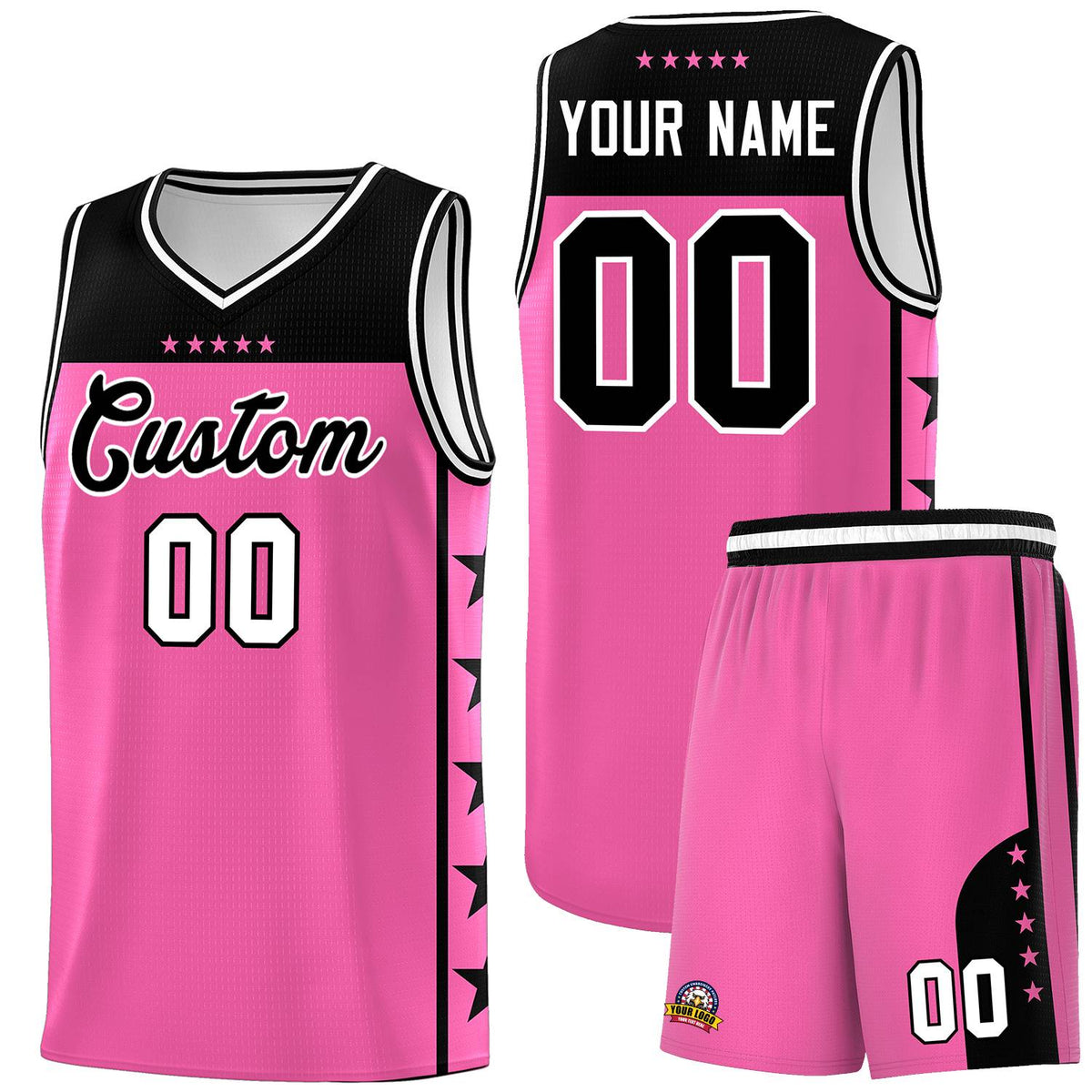 Custom Pink Black Color Block Sets Sports Uniform Basketball Jersey