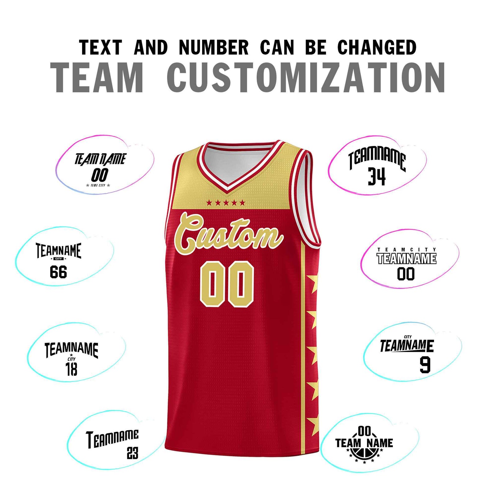 Custom Red Old Gold Color Block Sets Sports Uniform Basketball Jersey
