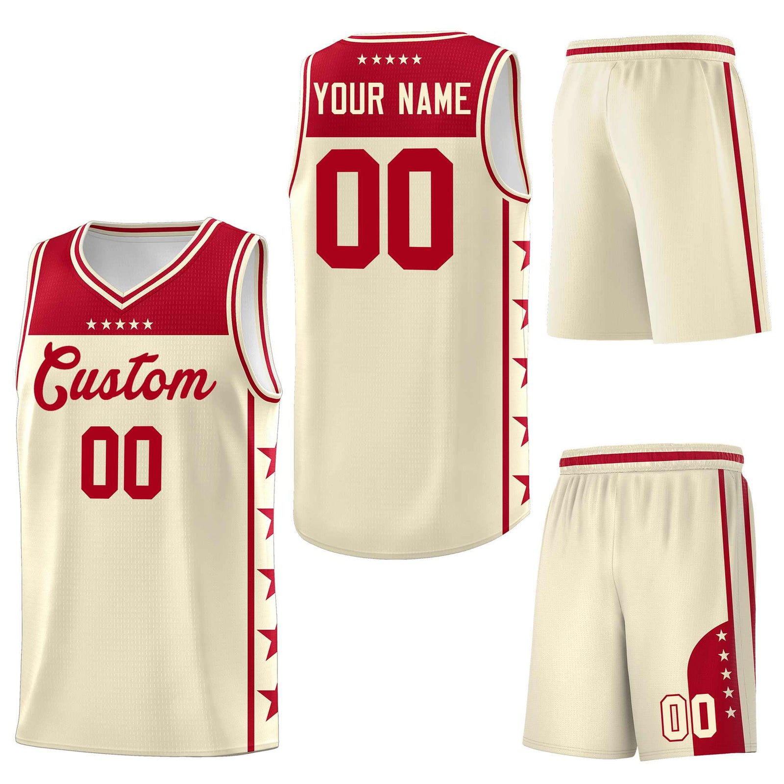 Custom Cream Red Personalized Star Pattern Sports Uniform Basketball Jersey