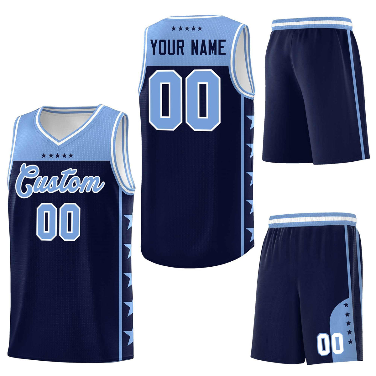 Custom Navy Light Blue Personalized Star Pattern Sports Uniform Basketball Jersey