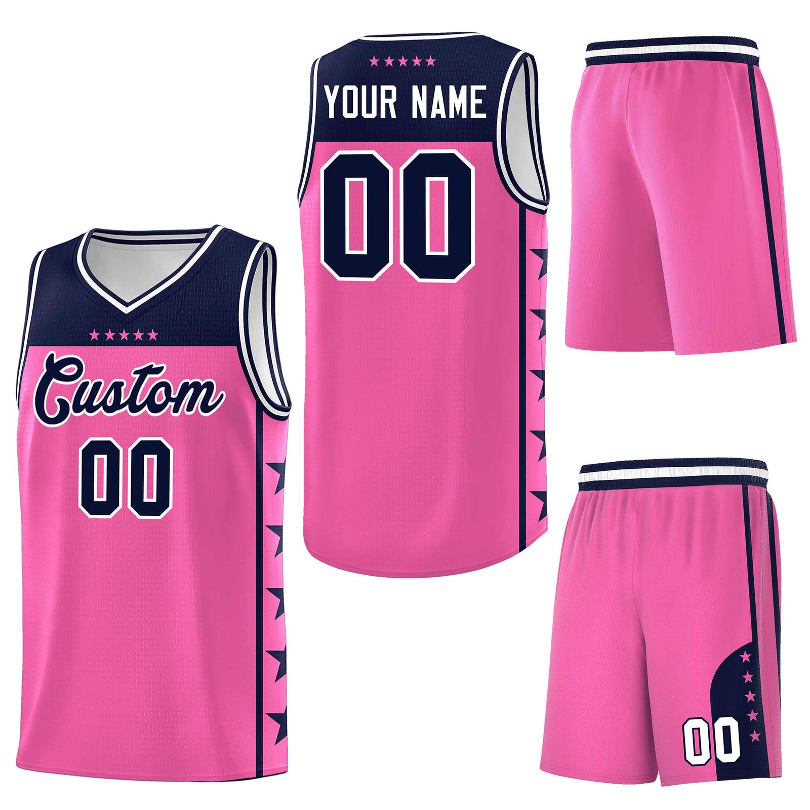 Custom Pink Navy Personalized Star Pattern Sports Uniform Basketball Jersey