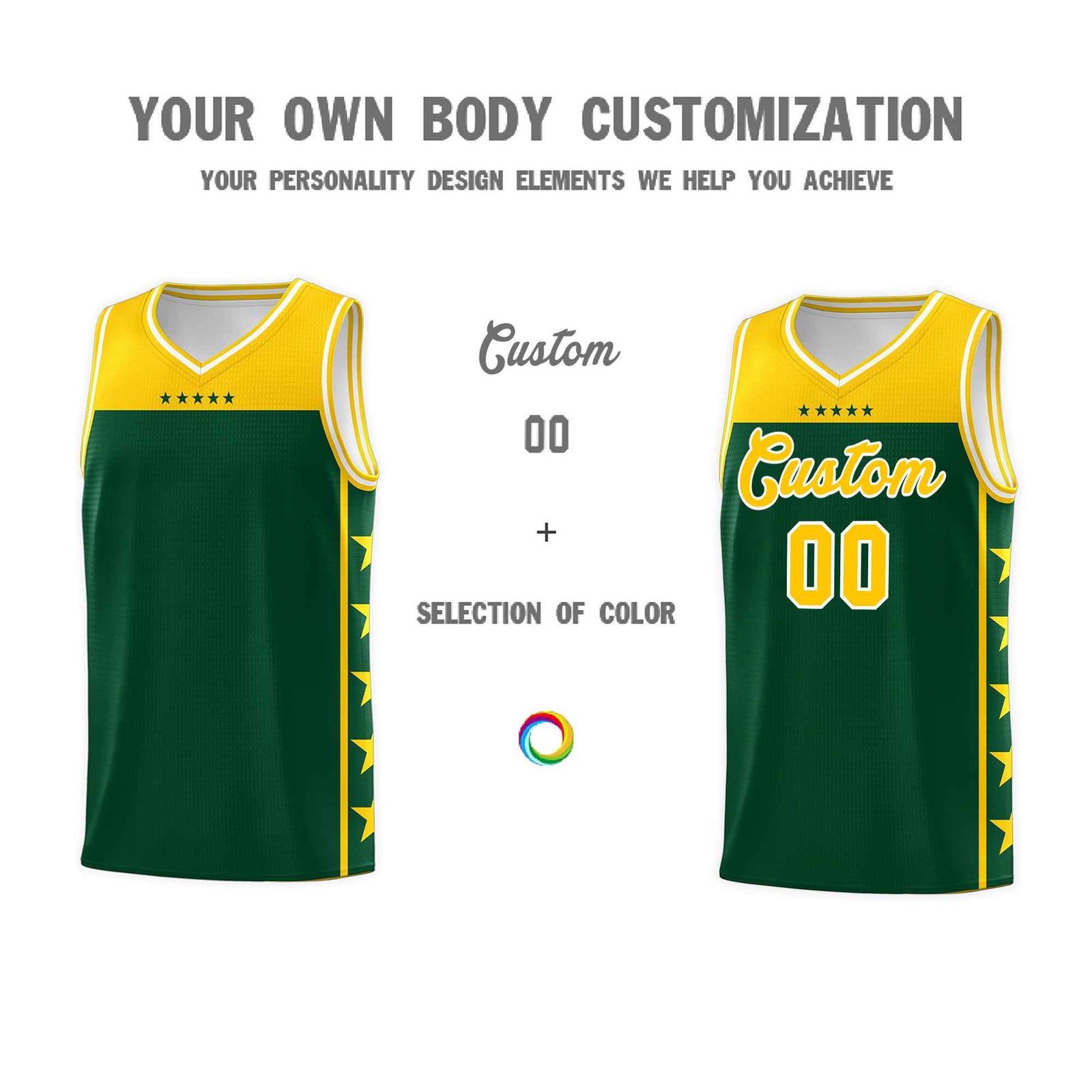 Custom Kelly Green Yellow Color Block Sets Sports Uniform Basketball Jersey