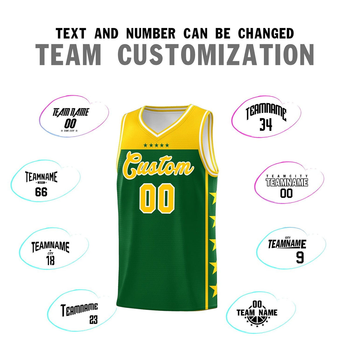 Custom Kelly Green Yellow Color Block Sets Sports Uniform Basketball Jersey