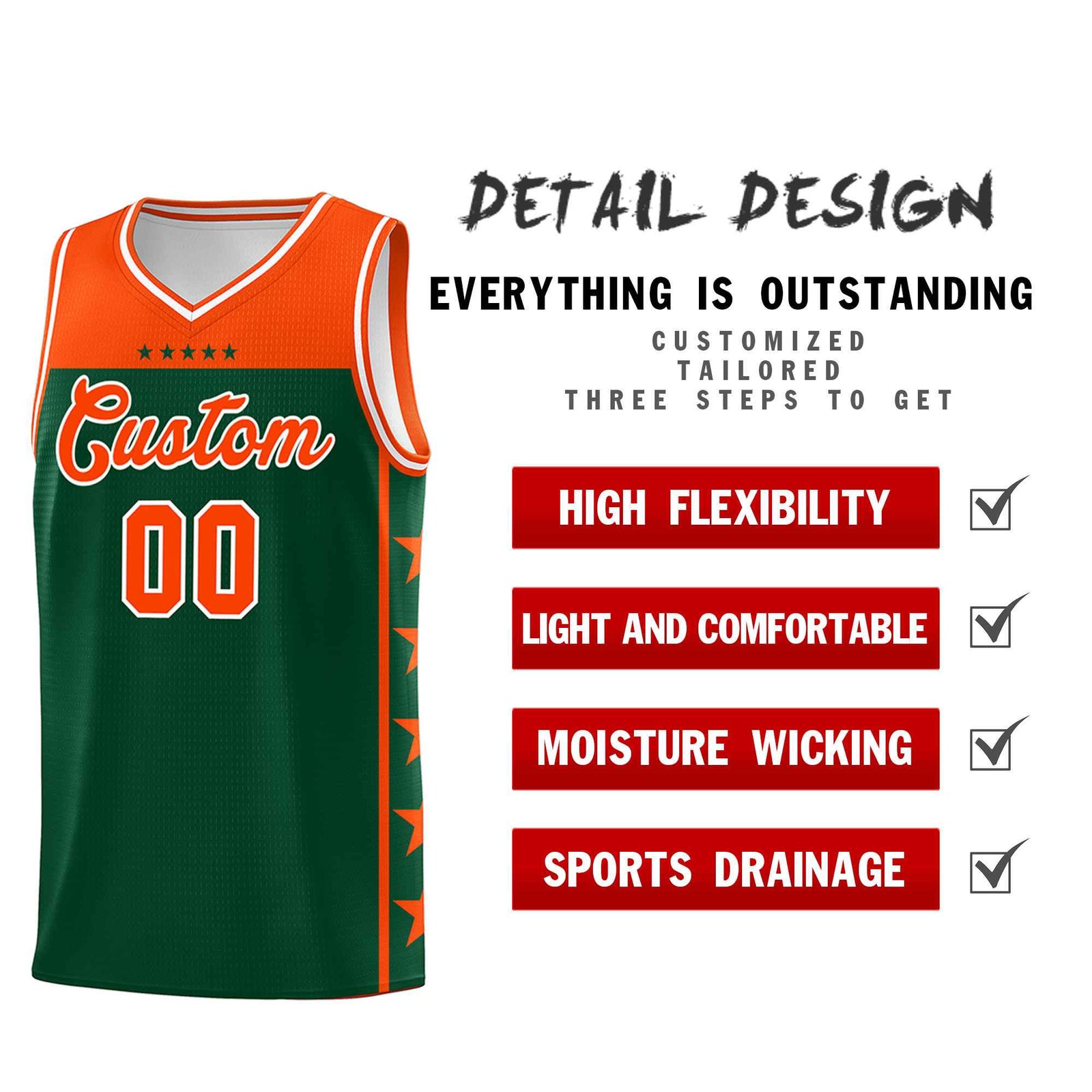 Custom Kelly Green Orange Color Block Sets Sports Uniform Basketball Jersey