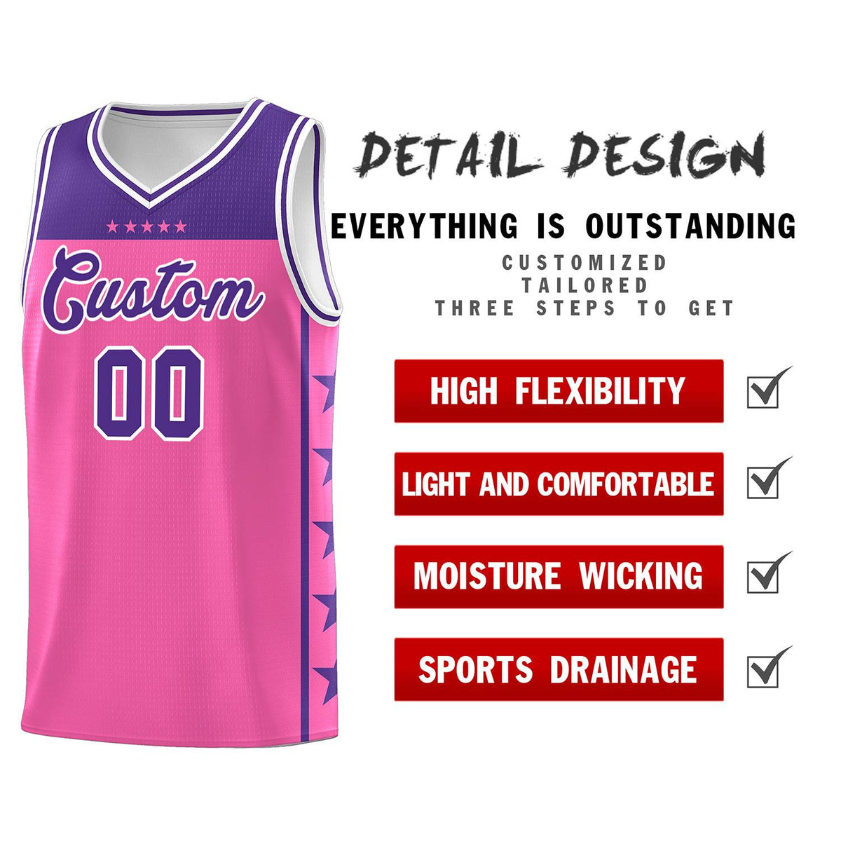 Custom Pink Purple Color Block Sets Sports Uniform Basketball Jersey